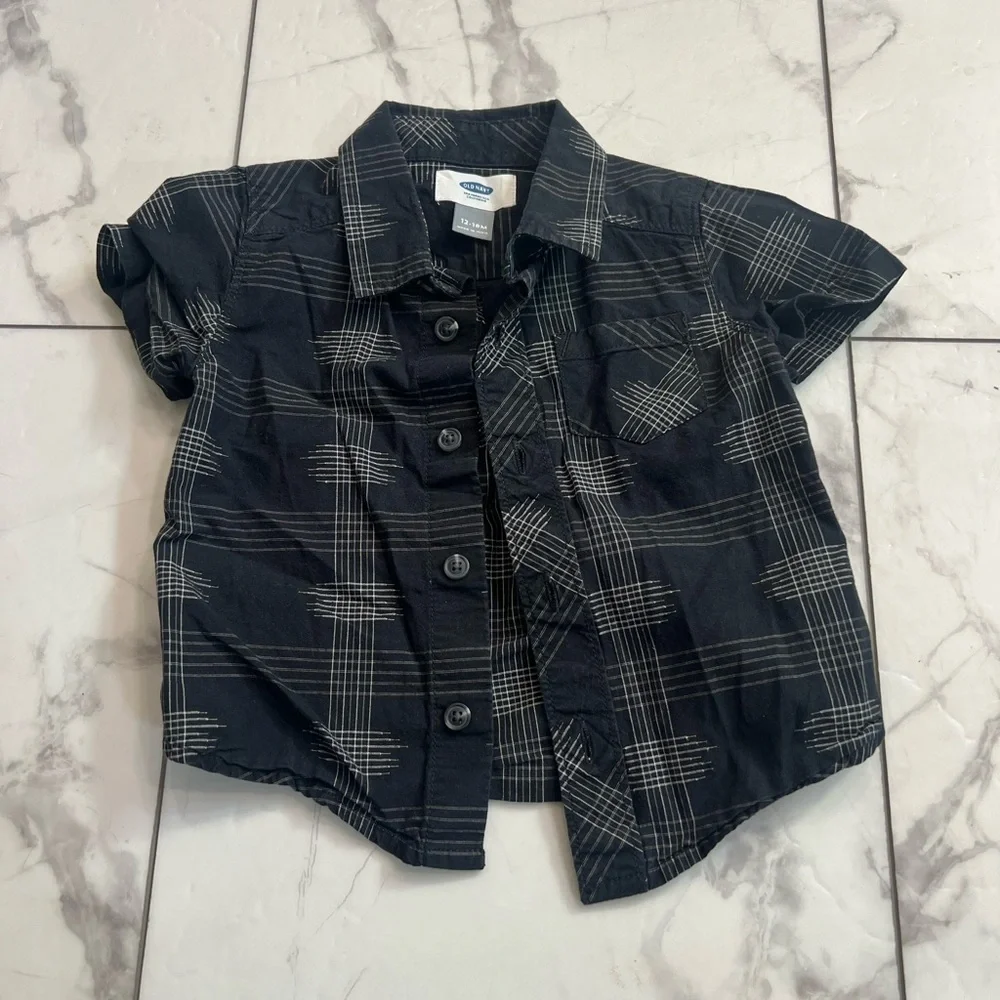 Old Navy Kids Black and White Patterned Button Down Shirt